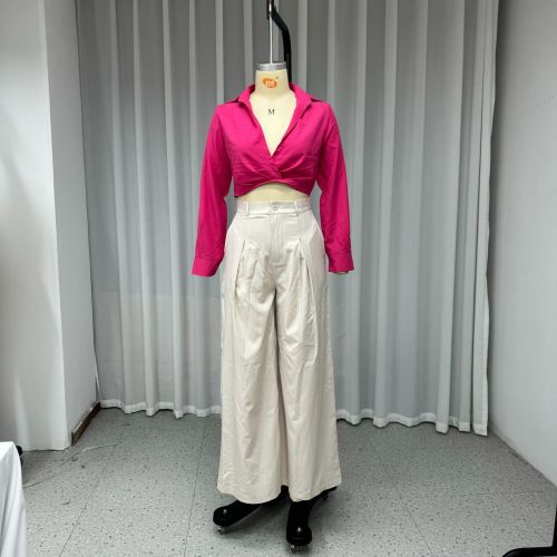 Autumn elegant lapel long sleeve twist solid color two-piece suit