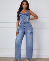 Fashion women's casual slim straight jeans jumpsuit