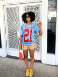 Contrast color print sports loose casual V-neck top T-shirt jersey for women