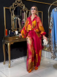 Women's clothing positioning printing top wide leg pants two piece suit