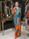 Women's clothing positioning printing top wide leg pants two piece suit