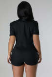 Sexy Short Sleeve Pocket Zipper Cargo Rompers Jumpsuit