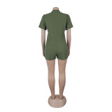 Sexy Short Sleeve Pocket Zipper Cargo Rompers Jumpsuit