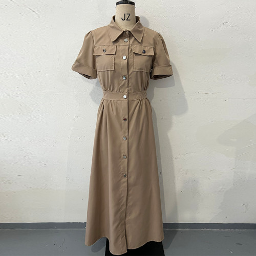 Women's autumn casual lapel short-sleeved dress windbreaker