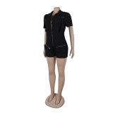 Sexy Short Sleeve Pocket Zipper Cargo Rompers Jumpsuit