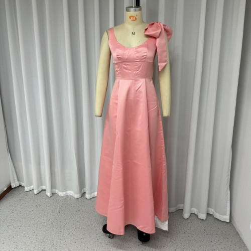 Women's autumn strap elegant sleeveless solid color satin dress