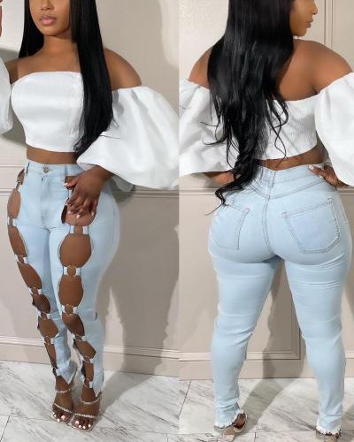 Fashionable ripped high waist skinny jeans
