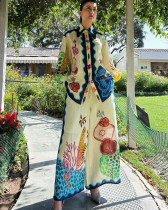 Autumn Long Sleeve Printed Holiday Casual Matching Top and Pants Two Piece Set