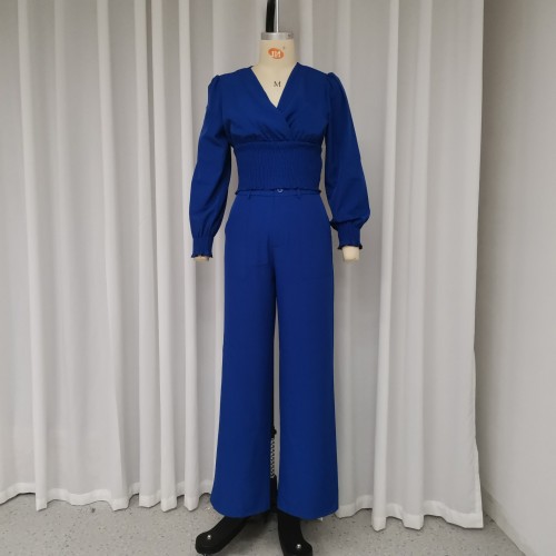 Women's suit autumn elegant V-neck long-sleeved top and trousers two-piece suit