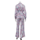 Women's printed pajamas women's autumn long sleeves loungewear