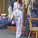 Women's printed pajamas women's autumn long sleeves loungewear