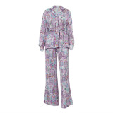 Women's printed pajamas women's autumn long sleeves loungewear
