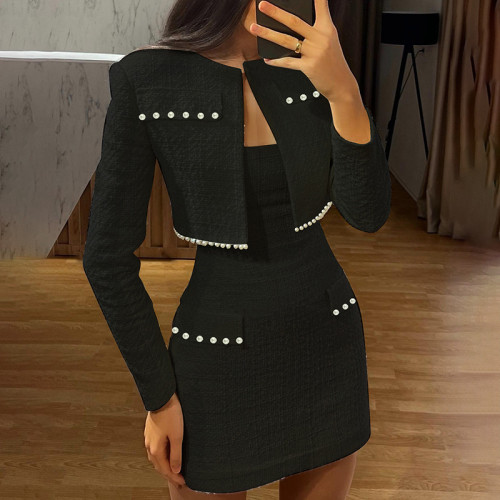 Women's Autumn Long Sleeve Jacket Slim Tube Dress