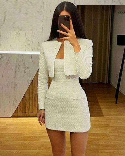 Women's Autumn Long Sleeve Jacket Slim Tube Dress