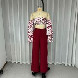 Women's autumn off-shoulder solid color trousers two-piece suit