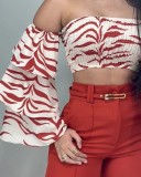 Women's autumn off-shoulder solid color trousers two-piece suit