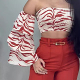 Women's autumn off-shoulder solid color trousers two-piece suit