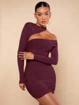 Women's autumn sexy pleated slim mini dress