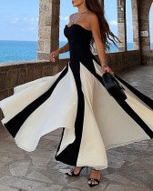 Women's strapless contrast color evening dress