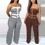 Women's Sexy Printed Tube Top Strapless Wide Leg Jumpsuit