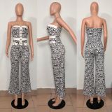 Women's Sexy Printed Tube Top Strapless Wide Leg Jumpsuit