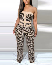 Women's Sexy Printed Tube Top Strapless Wide Leg Jumpsuit