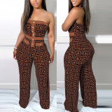 Women's Sexy Printed Tube Top Strapless Wide Leg Jumpsuit