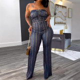 Women's Printed Sleeveless Bandeau Elastic Wide-leg Jumpsuit