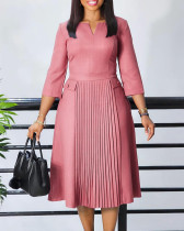 Fashion elegant solid color mid-length office dress pleated plus size African dress