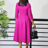 Fashion elegant solid color mid-length office dress pleated plus size African dress