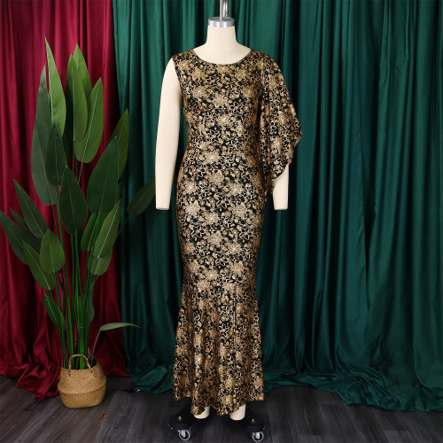 Autumn and winter plus size women's slim sexy banquet dress one shoulder evening dress