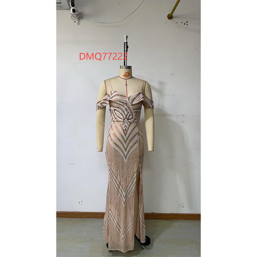 Elegant sequined slim strap banquet dress