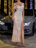 Elegant sequined slim strap banquet dress