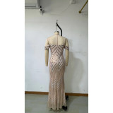 Elegant sequined slim strap banquet dress