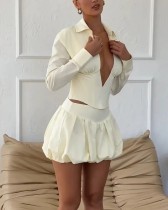 Autumn women's set clothing long sleeve solid color short skirt two piece set