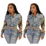 Long Sleeve Print Short Denim Jacket