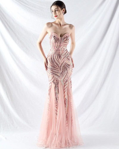 Luxury prom dress sequin mesh patchwork sweetheart mermaid evening dress