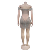 Sexy beaded see-through mini dress