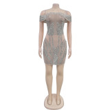 Sexy beaded see-through mini dress