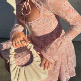 Autumn Sexy Lace Pink Dress