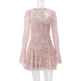 Autumn Sexy Lace Pink Dress