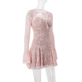 Autumn Sexy Lace Pink Dress