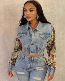 Long Sleeve Print Short Denim Jacket
