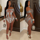 Sexy beaded see-through mini dress