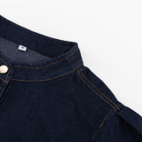 Denim blouse dress lantern sleeves casual jeans dress
