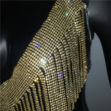 Sexy V-neck Tassel Rhinestone Metal Halter Tank Top for Women