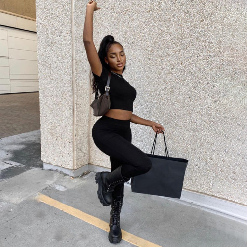 Casual short-sleeved crop top slim-fit sports suit