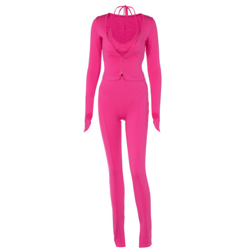 Autumn Slim Fit Solid Color Basics Three-Piece Pants Set
