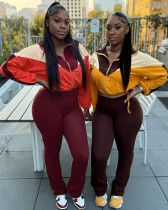 Women's Contrast Color Zipper Tracksuit Sports Set