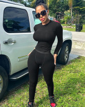 Round Neck Long Sleeve Top Slim Fit Sports Yoga Pants Set